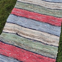 rosa-beige-cowboystof-grønt-bomuld-brede-striber-kludetæppe-gammel-svensk-løber